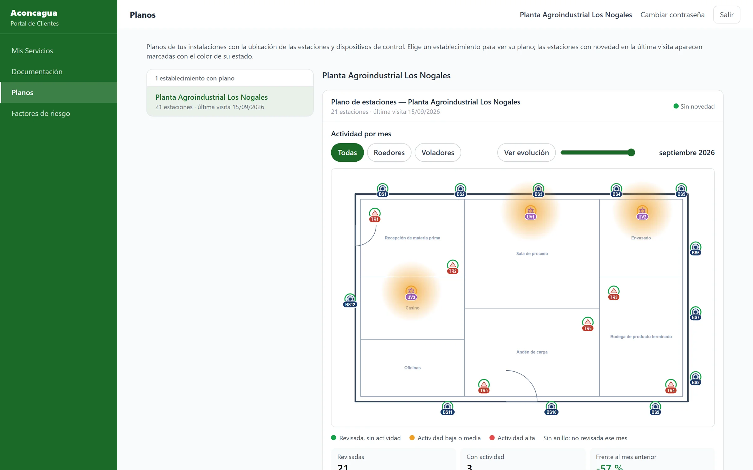 Portal del cliente: el plano de su local con las zonas de actividad del mes