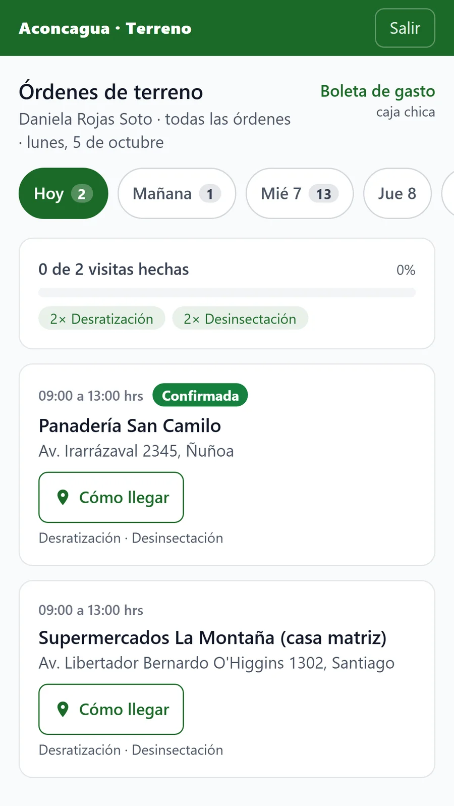 Teléfono del técnico: sus visitas de hoy y de los próximos días